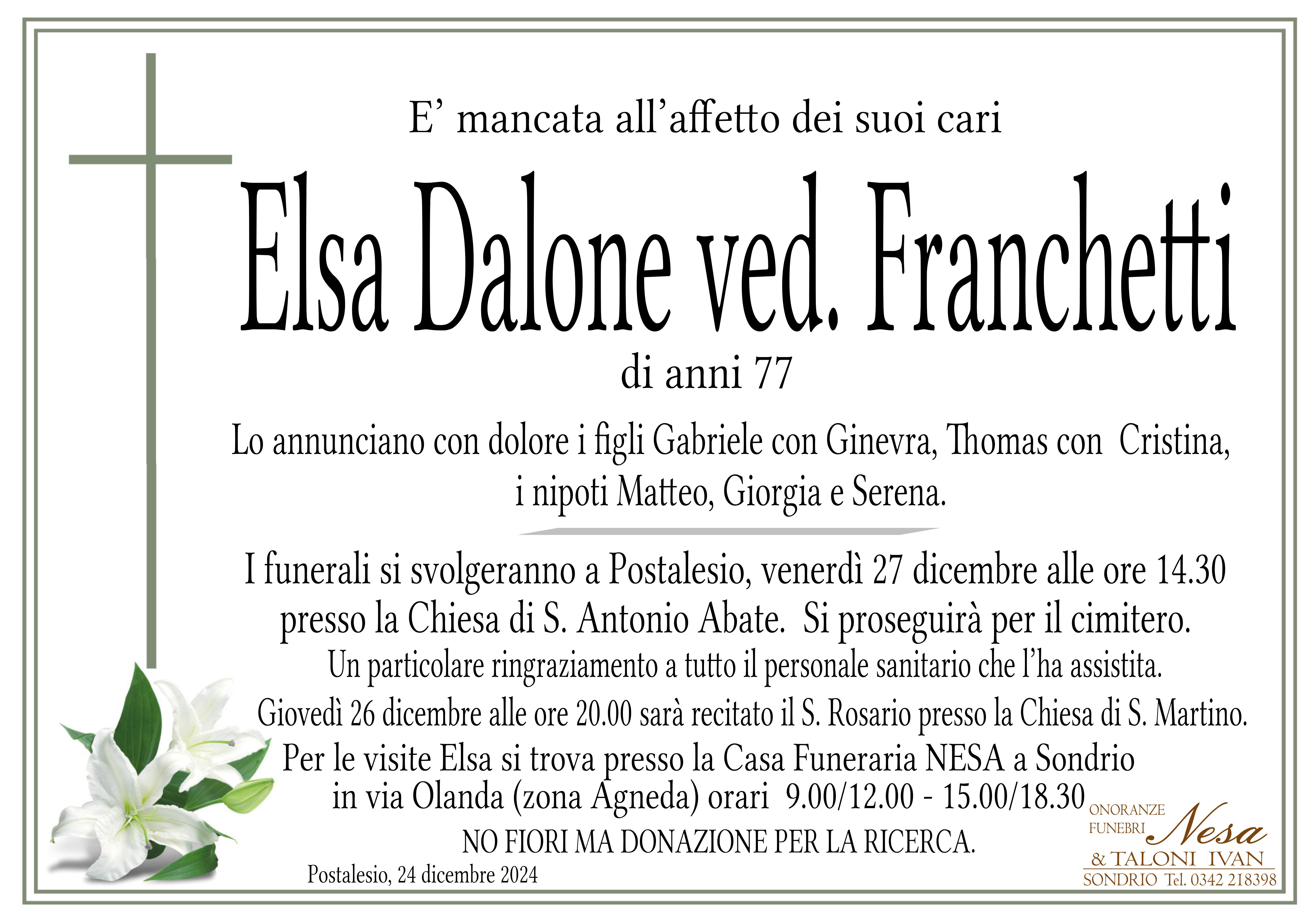 Necrologio ELSA DALONE